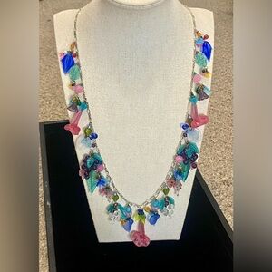 Vintage Lucy Issac’s Sterling Silver Glass Fruit Salad Necklace 925